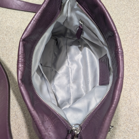 Coach Perforated Signature Leather Shoulder/Crossbody Bag (Style #F19257)  Plum - Picture 14 of 15